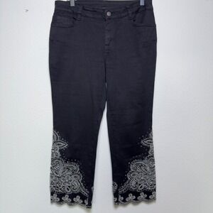 AZI Women Western Beaded Jeans 6 Black‎ Capris Embroidered Scalloped Cutout Boho